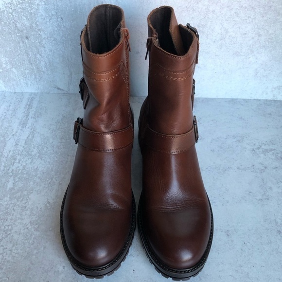 Bootlegger Boots Brown Leather Astra Moto Triple Buckled Side Zippered Size EU40 - Picture 3 of 13